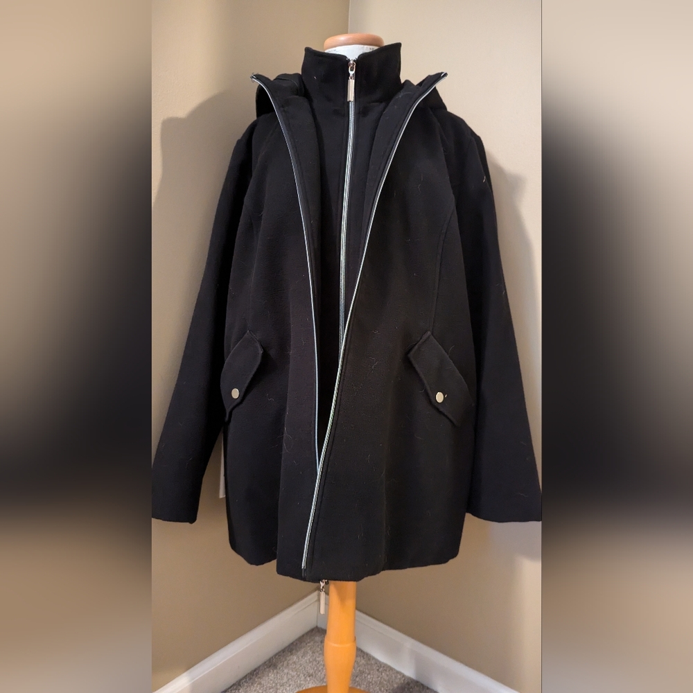 DETAILS Intl Black Dual Zipper Winter Pea Hooded Coat Jacket XXL